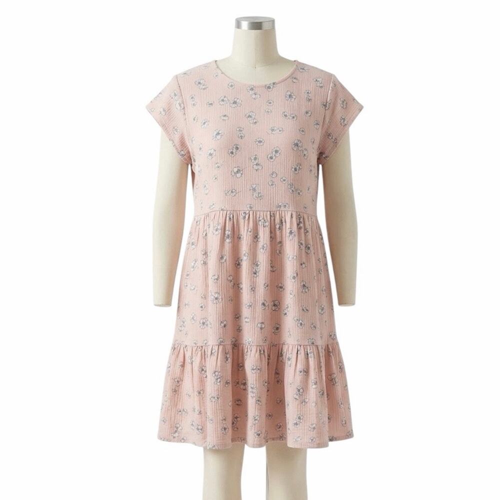 Altar'd State Peach Floral Tiered Dress Medium Flutter Sleeve Cottagecore Boho